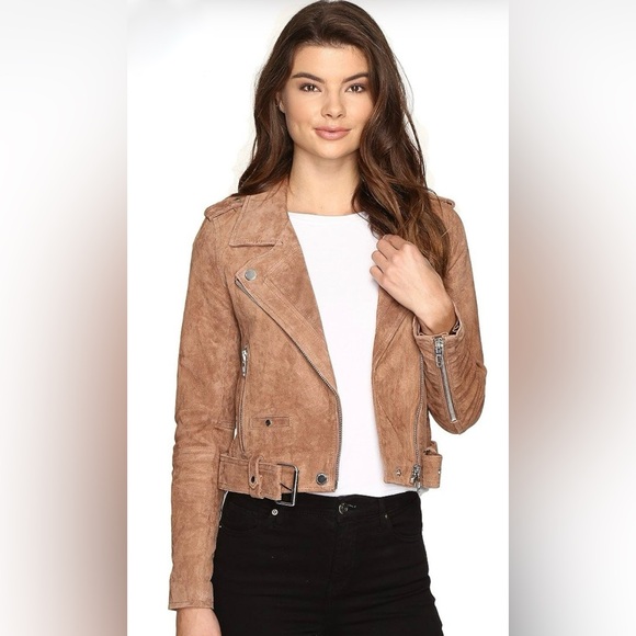 BLANKNYC Women’s Suede Leather Moto Jacket Coffee Bean Cognac Sz Small - Picture 4 of 12
